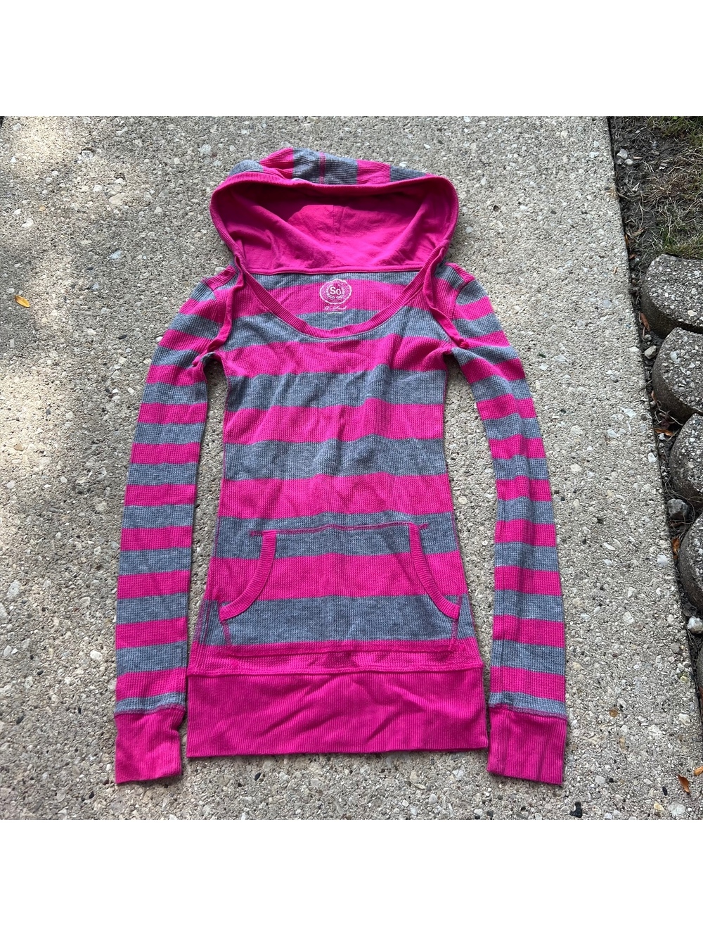 Y2K striped fitted long sleeve shirt with hood